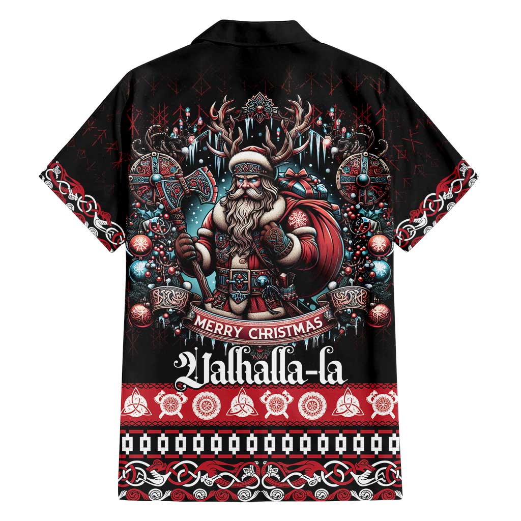 Viking Santa Christmas Family Matching Off Shoulder Short Dress and Hawaiian Shirt Valhalla-la Nordic Xmas Spirit - Wonder Print Shop