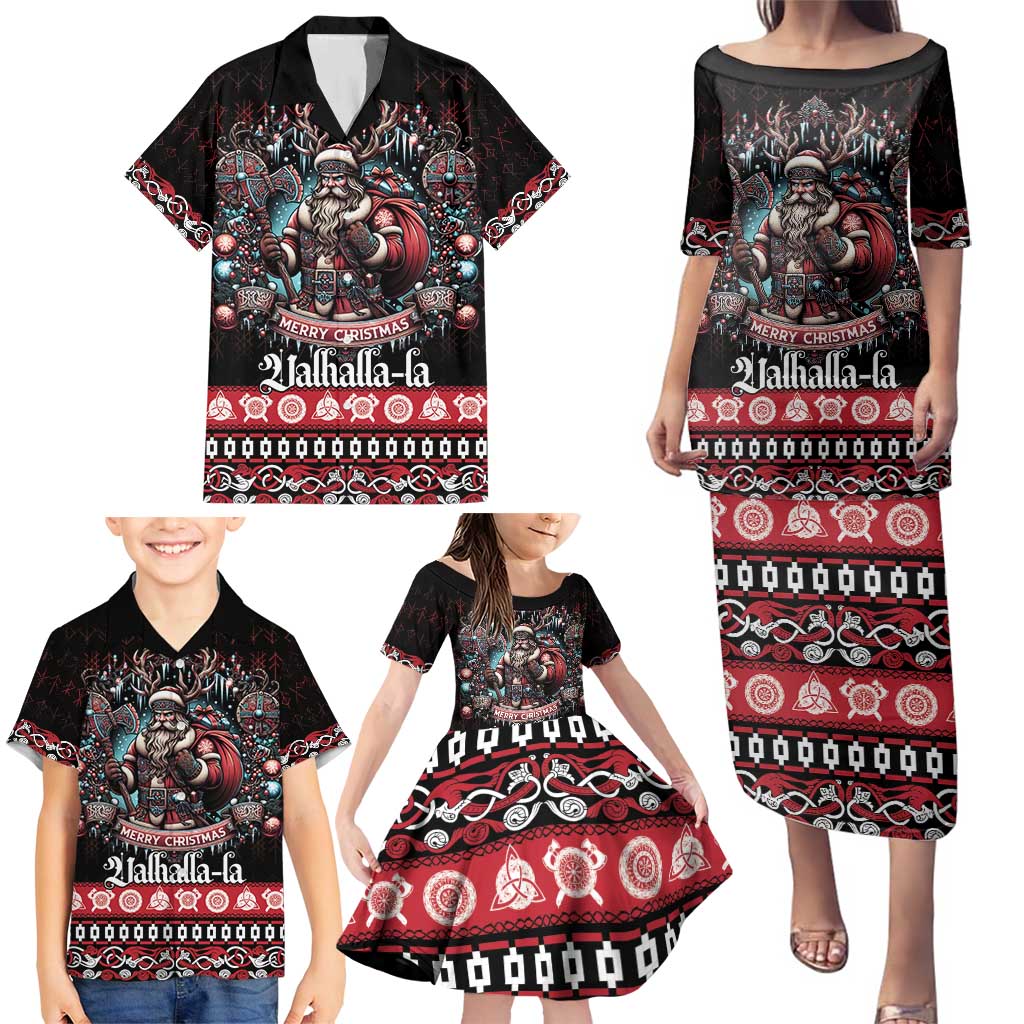 Viking Santa Christmas Family Matching Puletasi and Hawaiian Shirt Valhalla-la Nordic Xmas Spirit - Wonder Print Shop