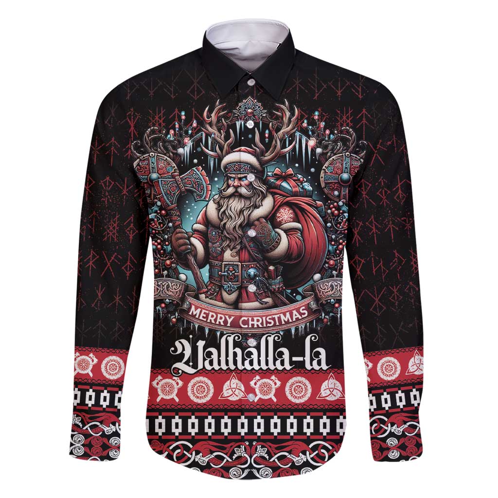 Viking Santa Christmas Family Matching Short Sleeve Bodycon Dress and Hawaiian Shirt Valhalla-la Nordic Xmas Spirit - Wonder Print Shop