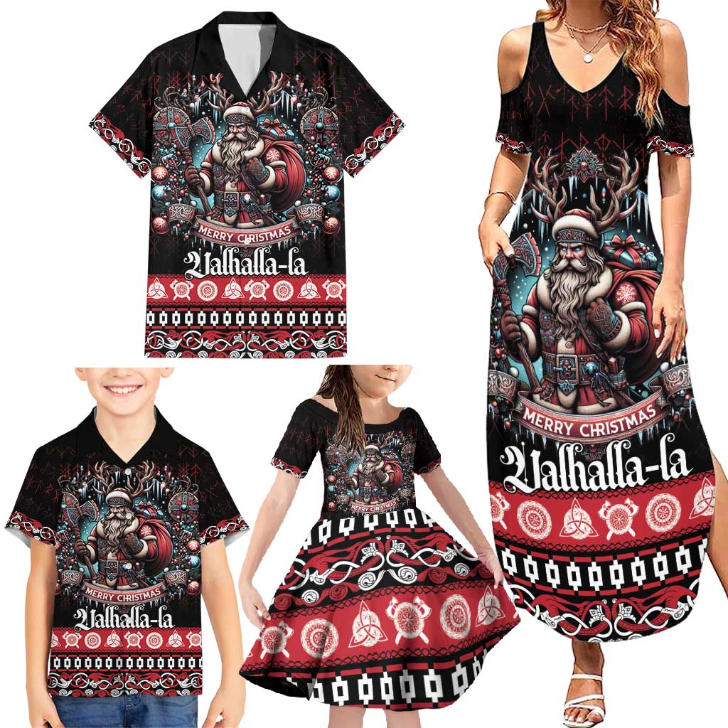 Viking Santa Christmas Family Matching Summer Maxi Dress and Hawaiian Shirt Valhalla-la Nordic Xmas Spirit - Wonder Print Shop
