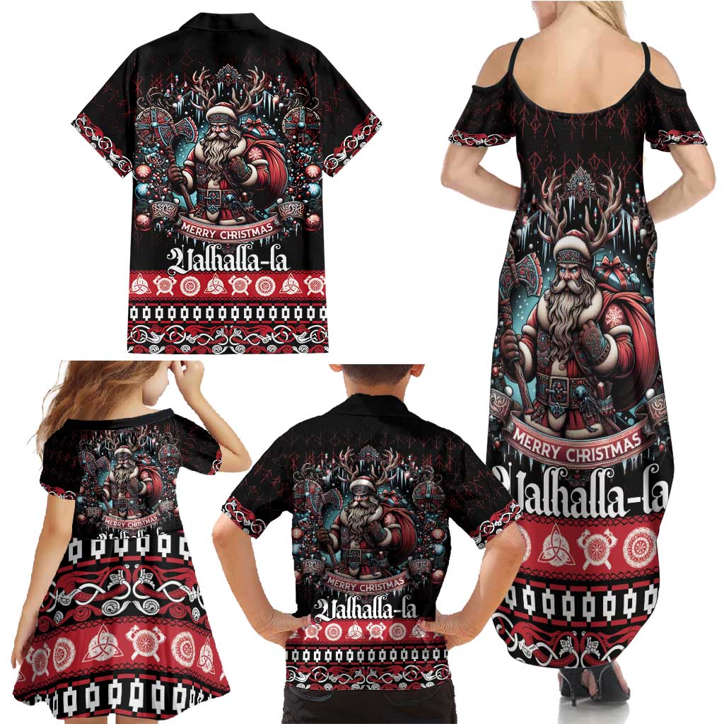 Viking Santa Christmas Family Matching Summer Maxi Dress and Hawaiian Shirt Valhalla-la Nordic Xmas Spirit - Wonder Print Shop