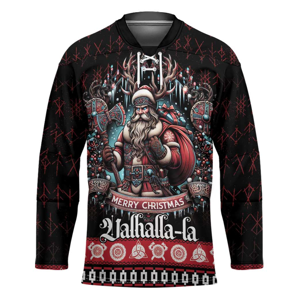 Viking Santa Christmas Hockey Jersey Valhalla-la Nordic Xmas Spirit - Wonder Print Shop