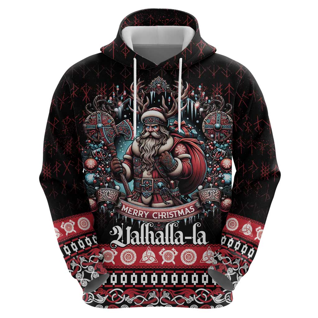Viking Santa Christmas Hoodie Valhalla-la Nordic Xmas Spirit - Wonder Print Shop