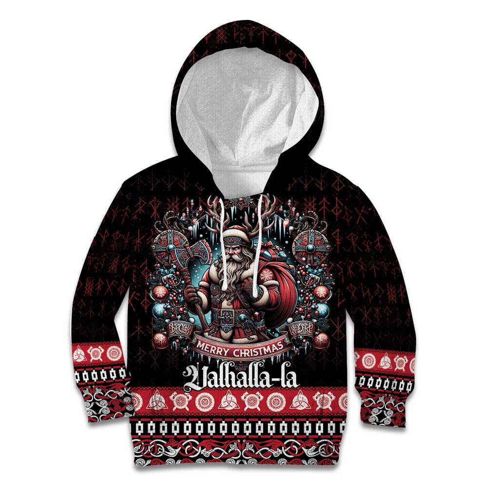Viking Santa Christmas Kid Hoodie Valhalla-la Nordic Xmas Spirit - Wonder Print Shop