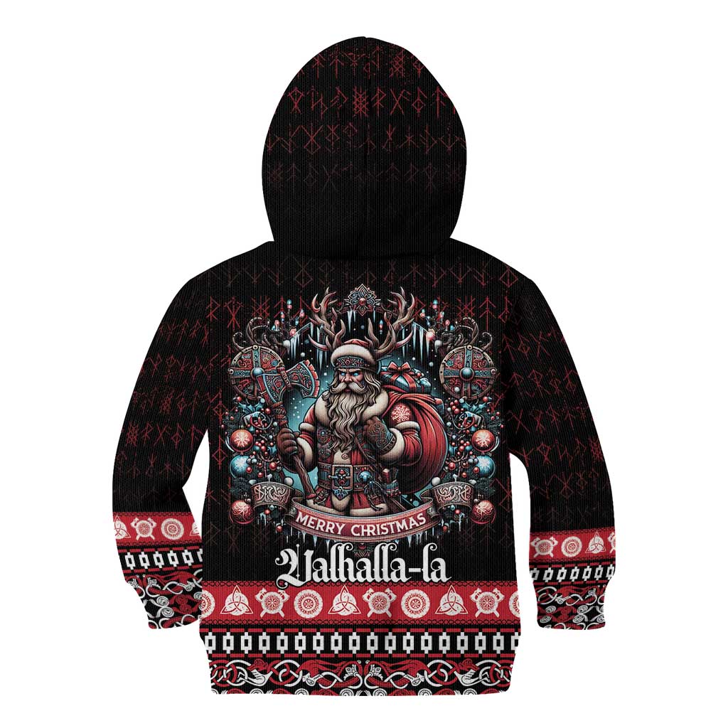Viking Santa Christmas Kid Hoodie Valhalla-la Nordic Xmas Spirit - Wonder Print Shop