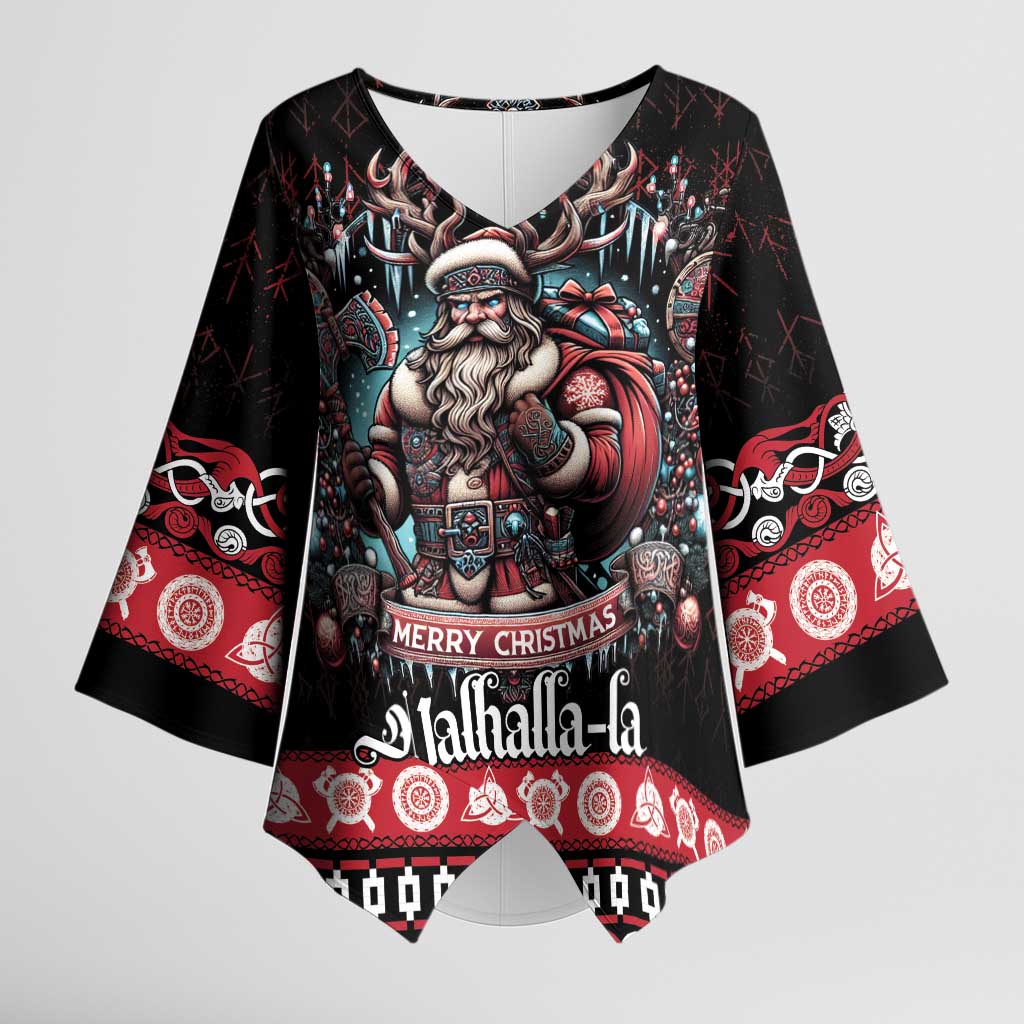 Viking Santa Christmas Kimono Sleeve Blouse Valhalla-la Nordic Xmas Spirit - Wonder Print Shop