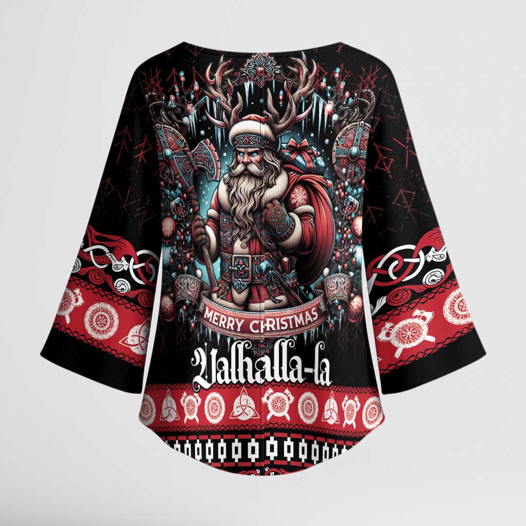 Viking Santa Christmas Kimono Sleeve Blouse Valhalla-la Nordic Xmas Spirit - Wonder Print Shop