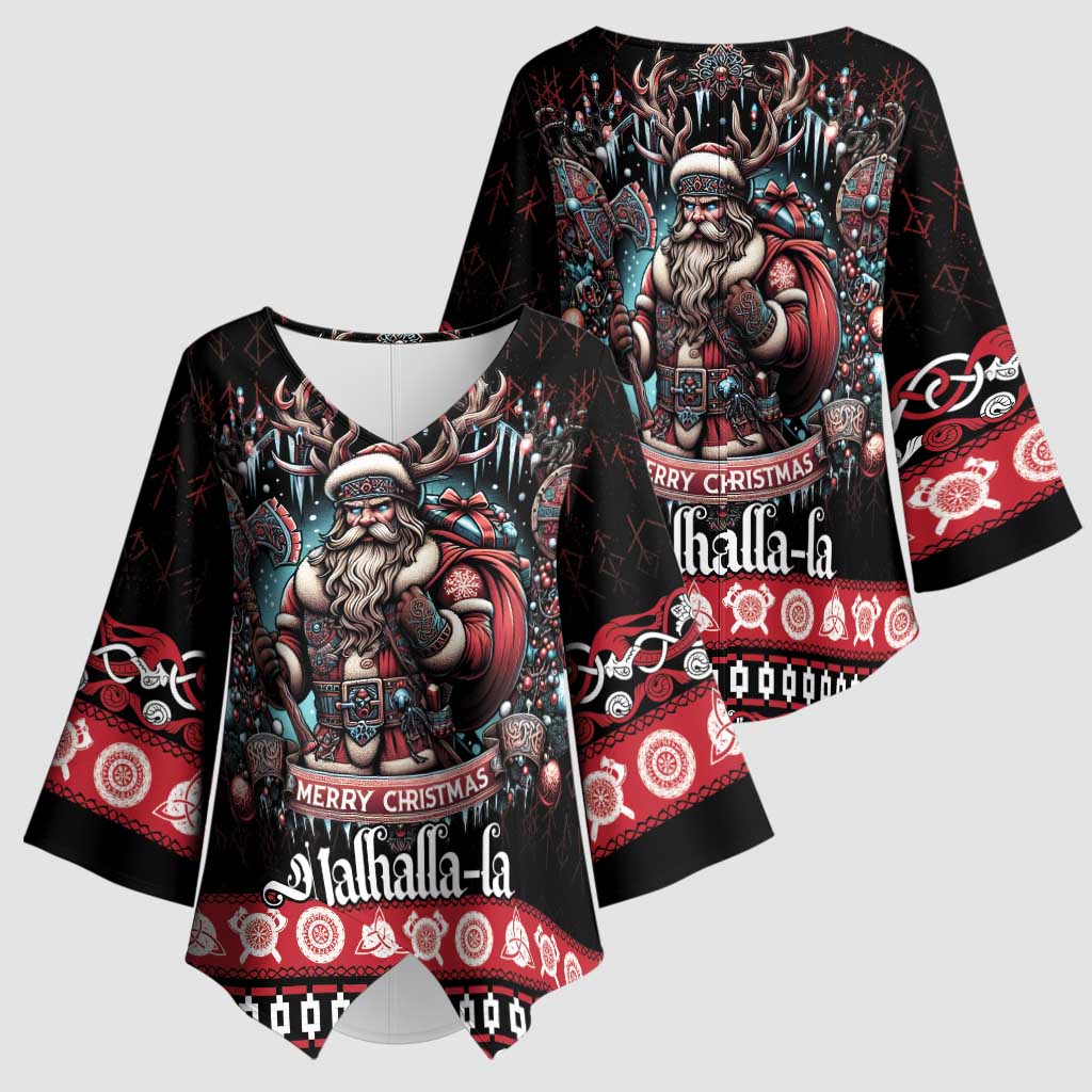 Viking Santa Christmas Kimono Sleeve Blouse Valhalla-la Nordic Xmas Spirit - Wonder Print Shop