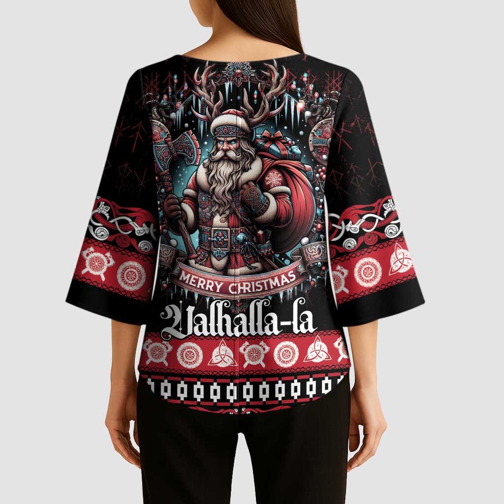 Viking Santa Christmas Kimono Sleeve Blouse Valhalla-la Nordic Xmas Spirit - Wonder Print Shop