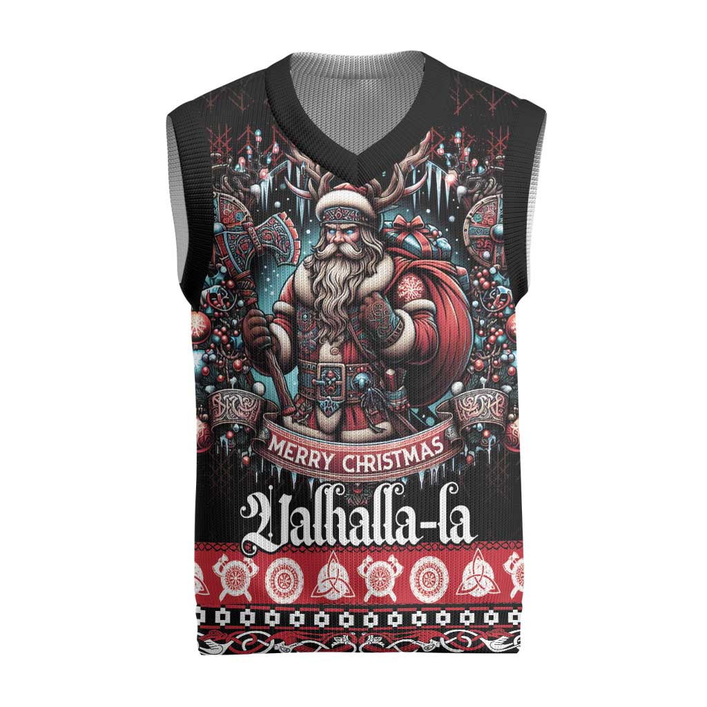 Viking Santa Christmas Knitted V-Neck Vest Valhalla-la Nordic Xmas Spirit - Wonder Print Shop