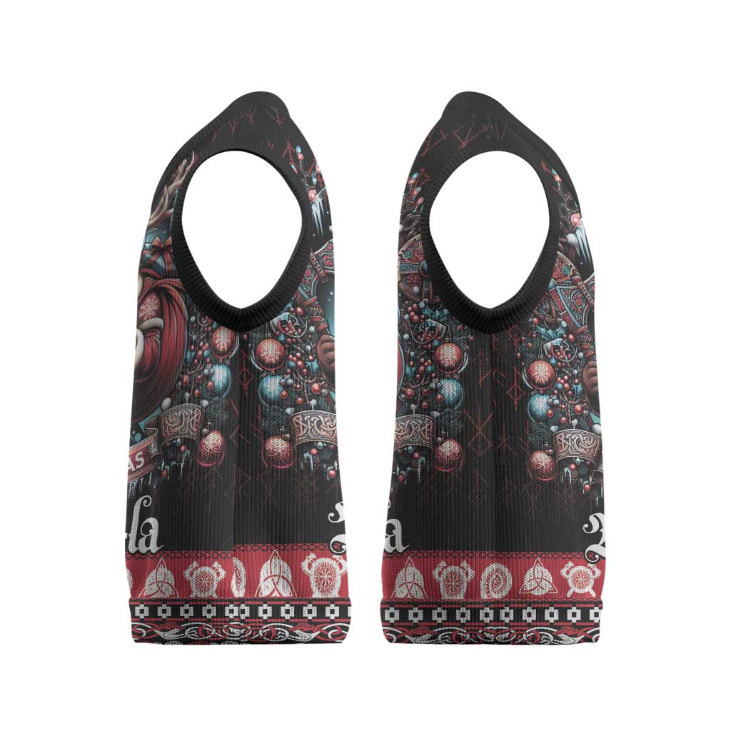 Viking Santa Christmas Knitted V-Neck Vest Valhalla-la Nordic Xmas Spirit - Wonder Print Shop