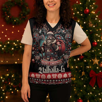 Viking Santa Christmas Knitted V-Neck Vest Valhalla-la Nordic Xmas Spirit - Wonder Print Shop