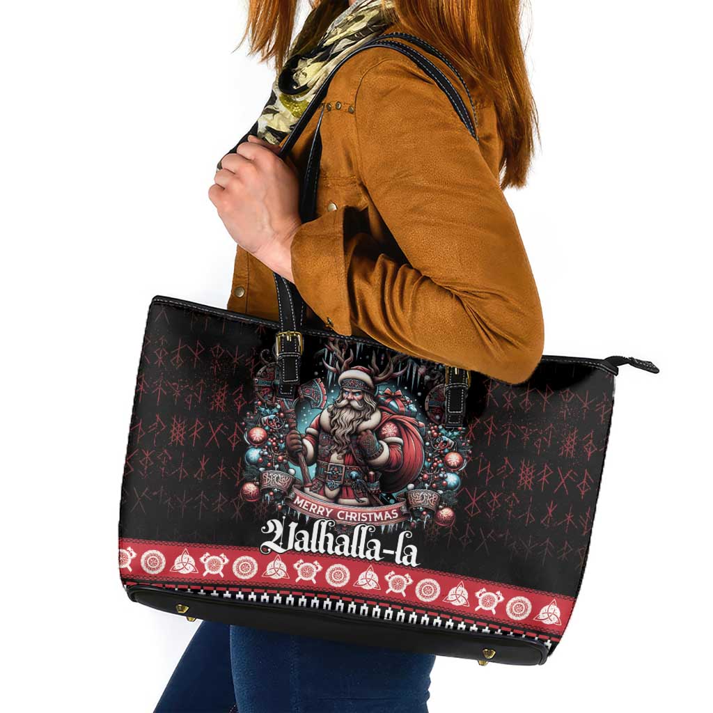 Viking Santa Christmas Leather Tote Bag Valhalla-la Nordic Xmas Spirit - Wonder Print Shop