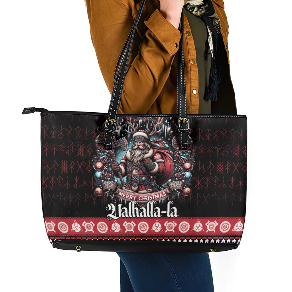 Viking Santa Christmas Leather Tote Bag Valhalla-la Nordic Xmas Spirit - Wonder Print Shop
