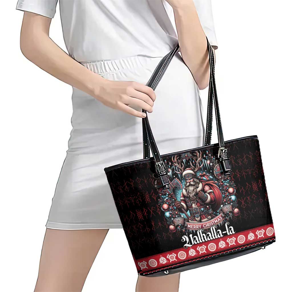 Viking Santa Christmas Leather Tote Bag Valhalla-la Nordic Xmas Spirit - Wonder Print Shop