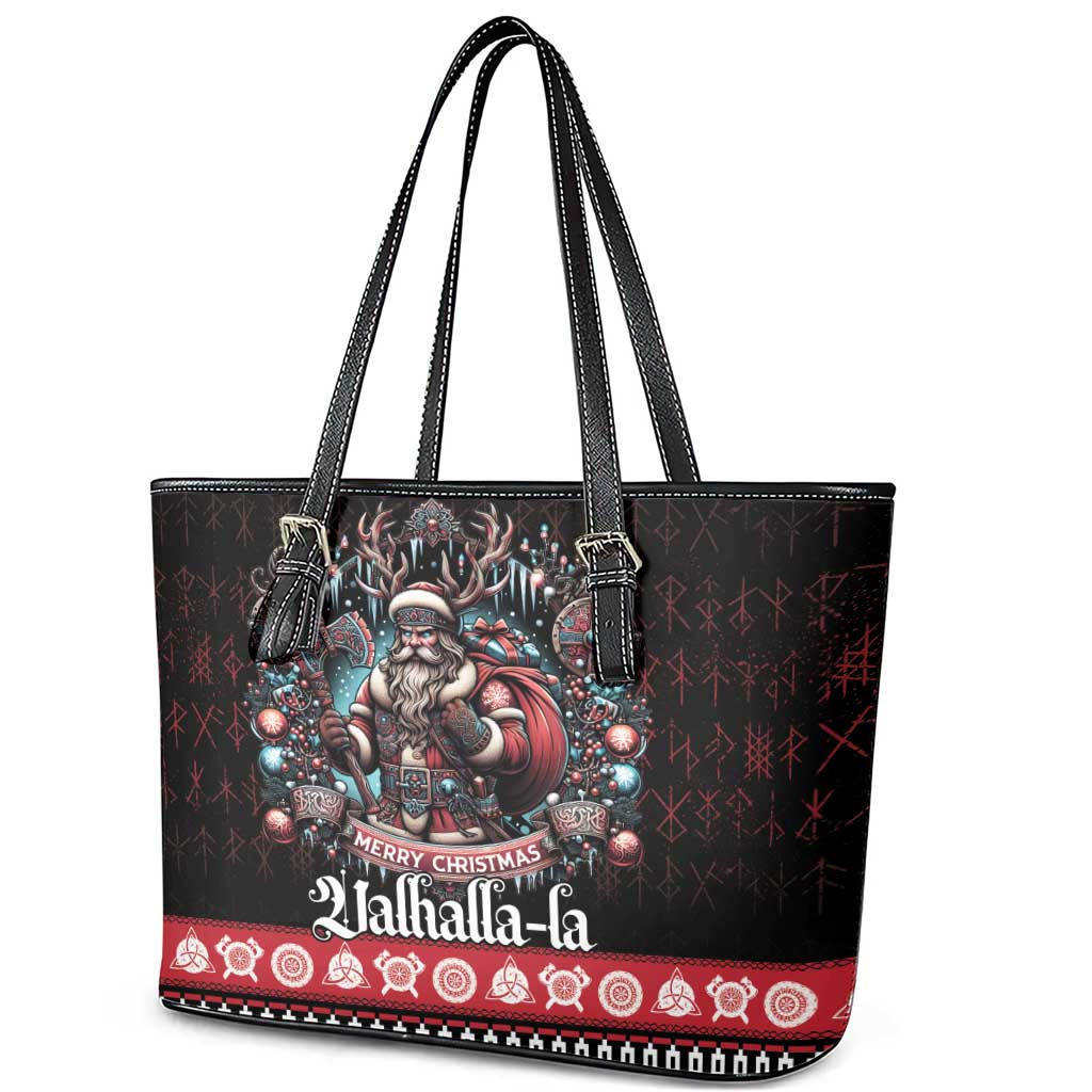 Viking Santa Christmas Leather Tote Bag Valhalla-la Nordic Xmas Spirit - Wonder Print Shop