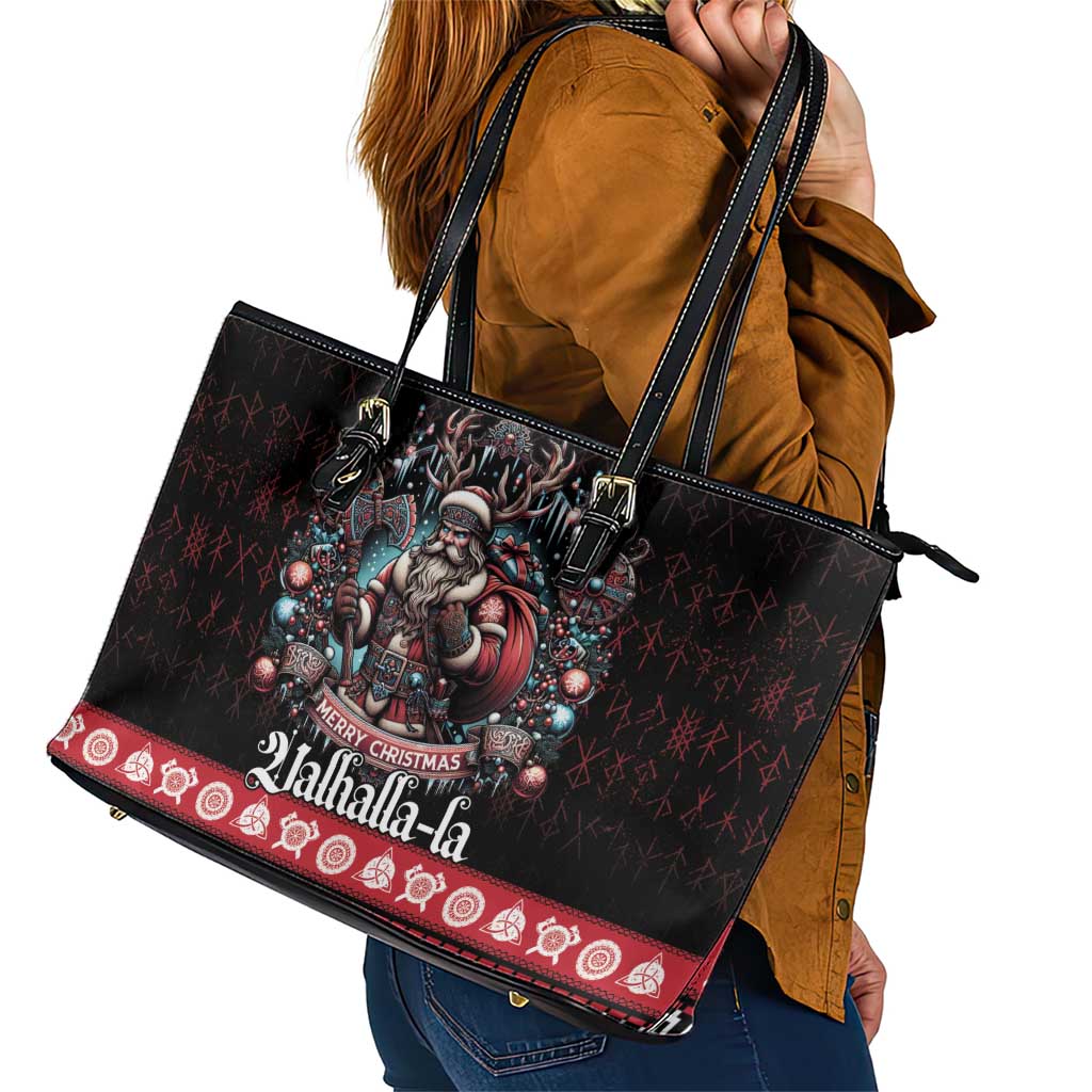 Viking Santa Christmas Leather Tote Bag Valhalla-la Nordic Xmas Spirit - Wonder Print Shop