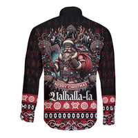 Viking Santa Christmas Long Sleeve Button Shirt Valhalla-la Nordic Xmas Spirit - Wonder Print Shop