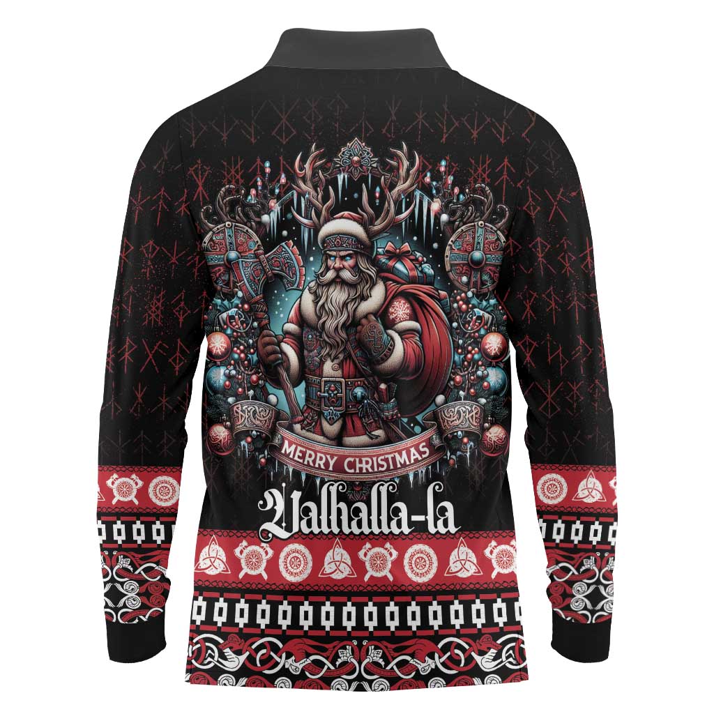 Viking Santa Christmas Long Sleeve Polo Shirt Valhalla-la Nordic Xmas Spirit - Wonder Print Shop