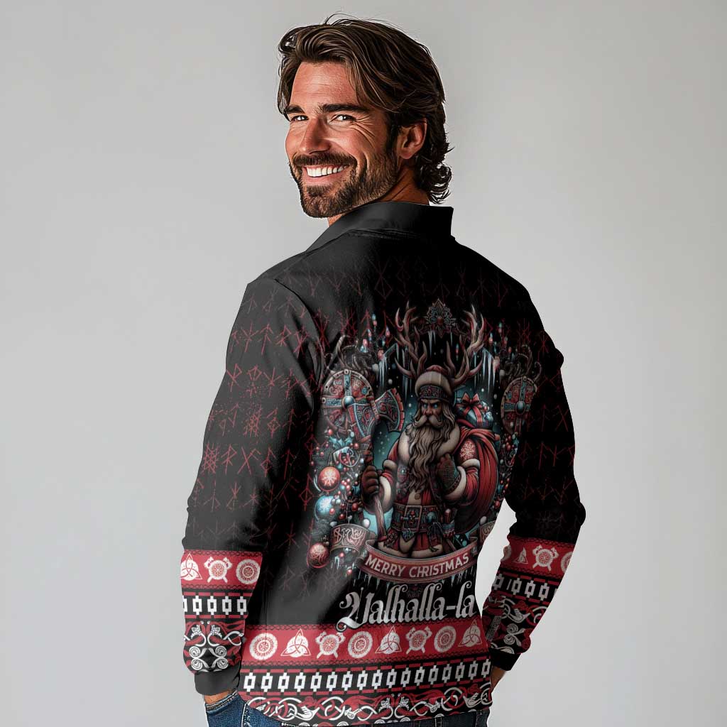 Viking Santa Christmas Long Sleeve Polo Shirt Valhalla-la Nordic Xmas Spirit - Wonder Print Shop