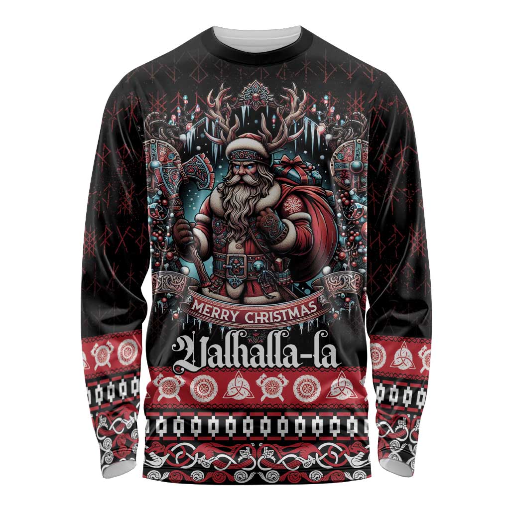 Viking Santa Christmas Long Sleeve Shirt Valhalla-la Nordic Xmas Spirit - Wonder Print Shop