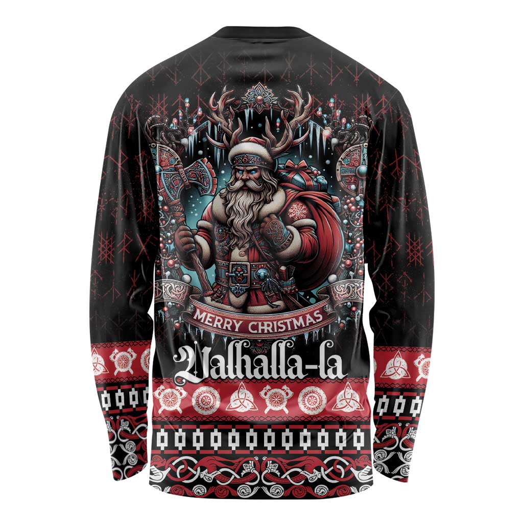 Viking Santa Christmas Long Sleeve Shirt Valhalla-la Nordic Xmas Spirit - Wonder Print Shop