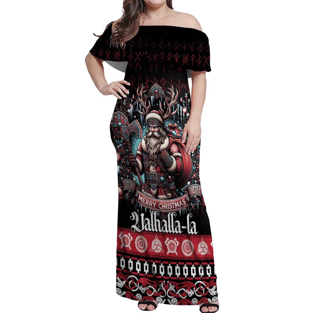 Viking Santa Christmas Off Shoulder Maxi Dress Valhalla-la Nordic Xmas Spirit - Wonder Print Shop