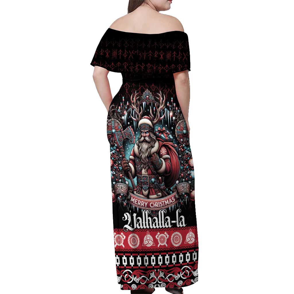 Viking Santa Christmas Off Shoulder Maxi Dress Valhalla-la Nordic Xmas Spirit - Wonder Print Shop