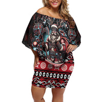 Viking Santa Christmas Off Shoulder Short Dress Valhalla-la Nordic Xmas Spirit - Wonder Print Shop