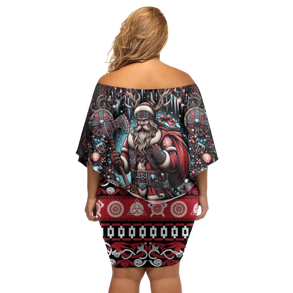 Viking Santa Christmas Off Shoulder Short Dress Valhalla-la Nordic Xmas Spirit - Wonder Print Shop