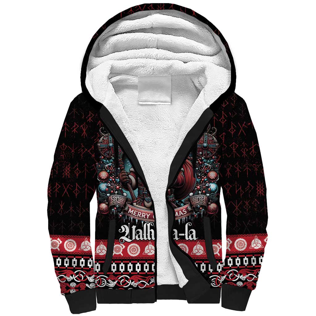 Viking Santa Christmas Sherpa Hoodie Valhalla-la Nordic Xmas Spirit - Wonder Print Shop