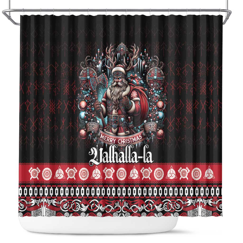 Viking Santa Christmas Shower Curtain Valhalla-la Nordic Xmas Spirit - Wonder Print Shop