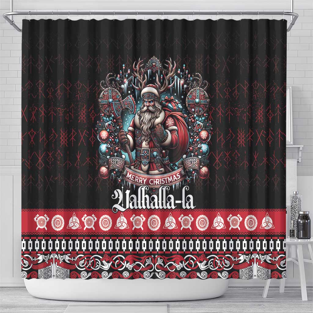 Viking Santa Christmas Shower Curtain Valhalla-la Nordic Xmas Spirit - Wonder Print Shop