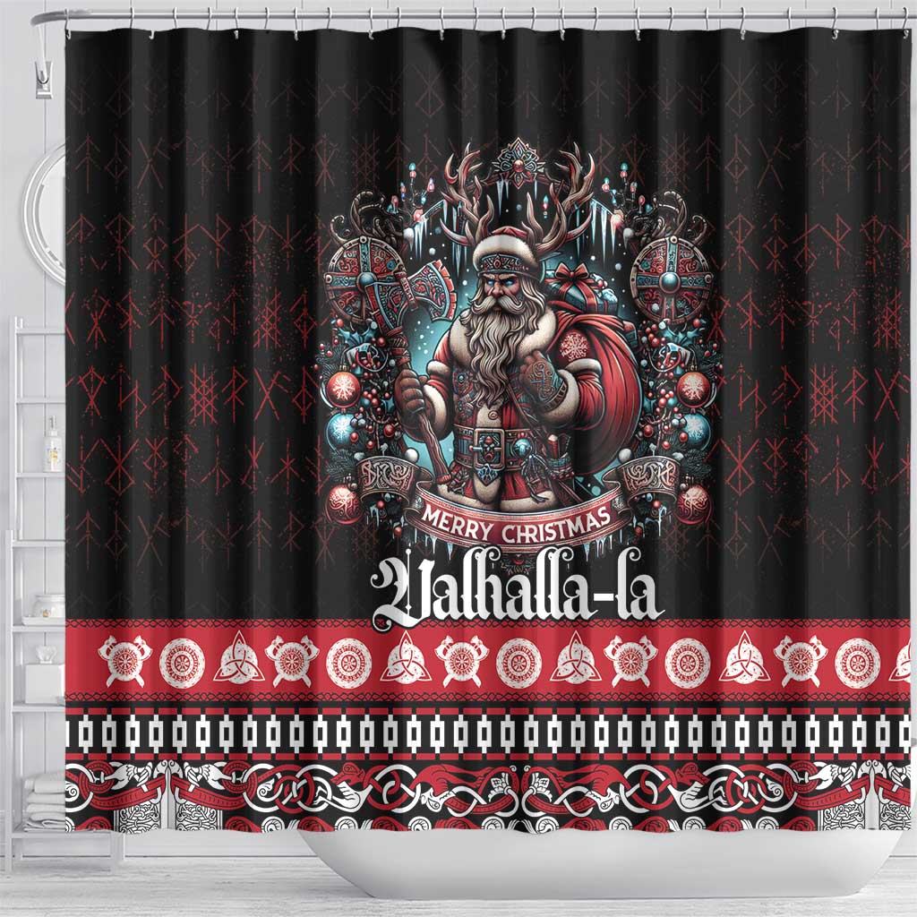 Viking Santa Christmas Shower Curtain Valhalla-la Nordic Xmas Spirit - Wonder Print Shop