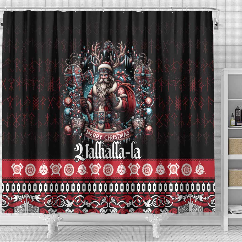 Viking Santa Christmas Shower Curtain Valhalla-la Nordic Xmas Spirit - Wonder Print Shop