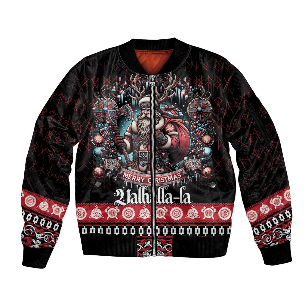 Viking Santa Christmas Sleeve Zip Bomber Jacket Valhalla-la Nordic Xmas Spirit - Wonder Print Shop