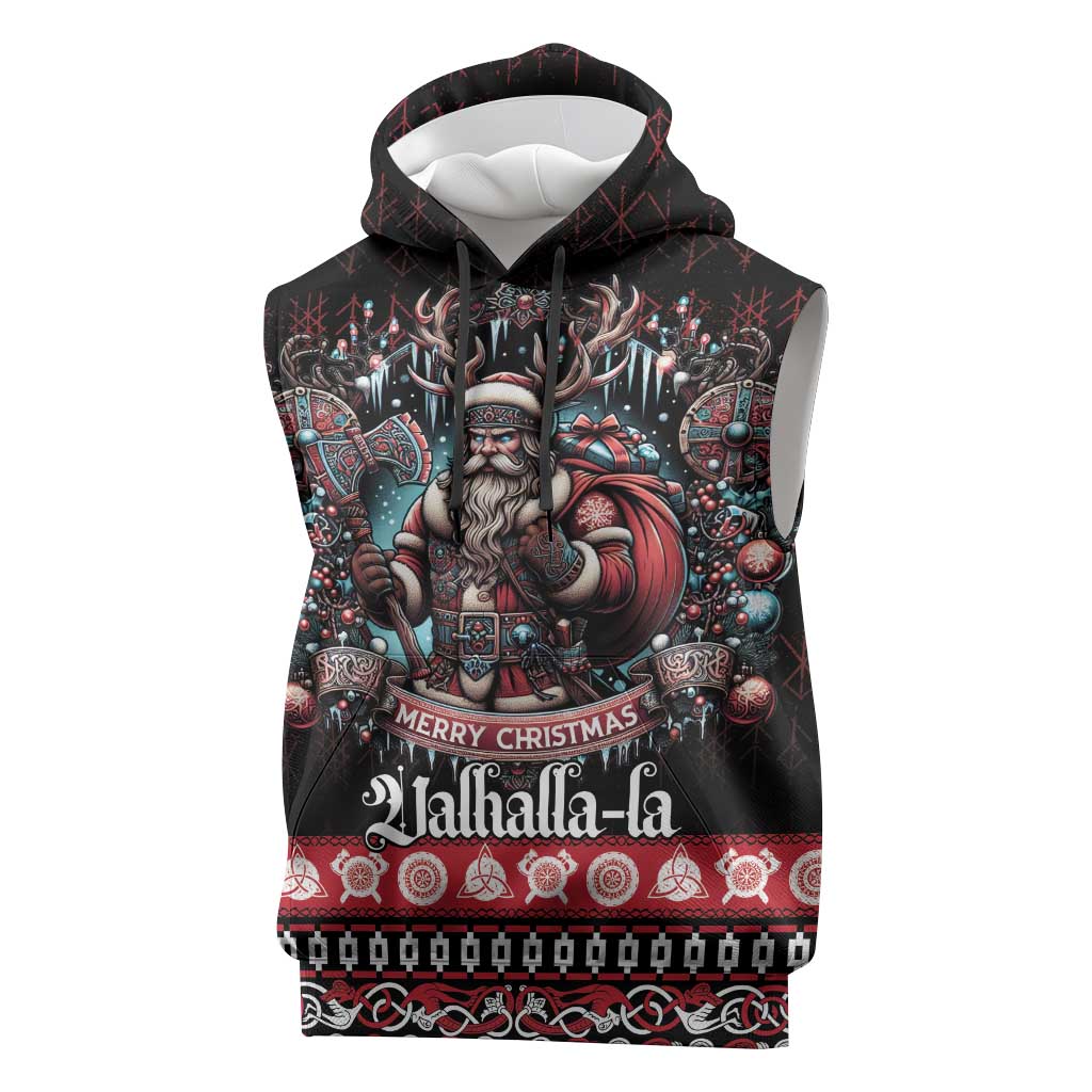Viking Santa Christmas Sleeveless Hoodie Valhalla-la Nordic Xmas Spirit - Wonder Print Shop