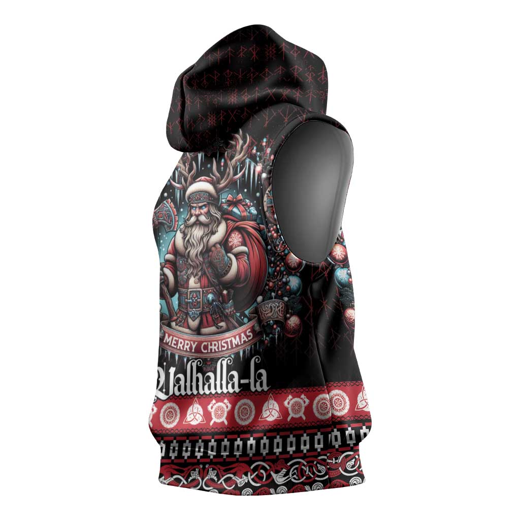 Viking Santa Christmas Sleeveless Hoodie Valhalla-la Nordic Xmas Spirit - Wonder Print Shop