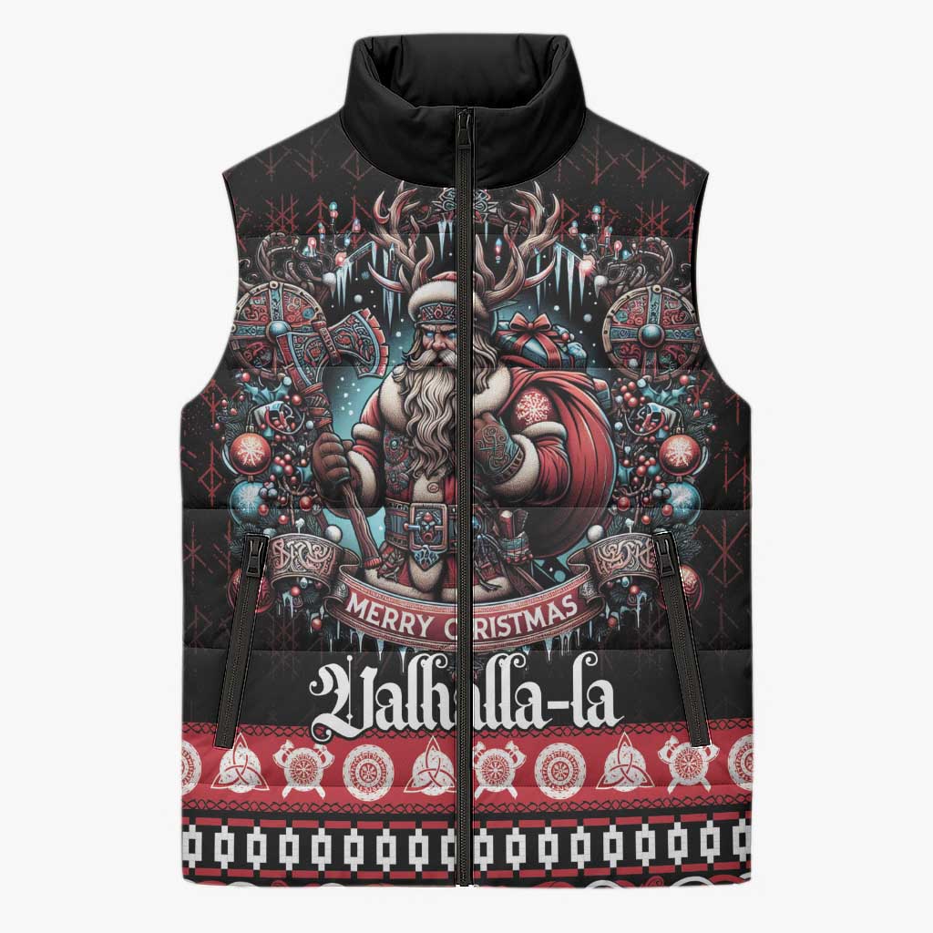 Viking Santa Christmas Sleeveless Puffer Jacket Valhalla-la Nordic Xmas Spirit - Wonder Print Shop