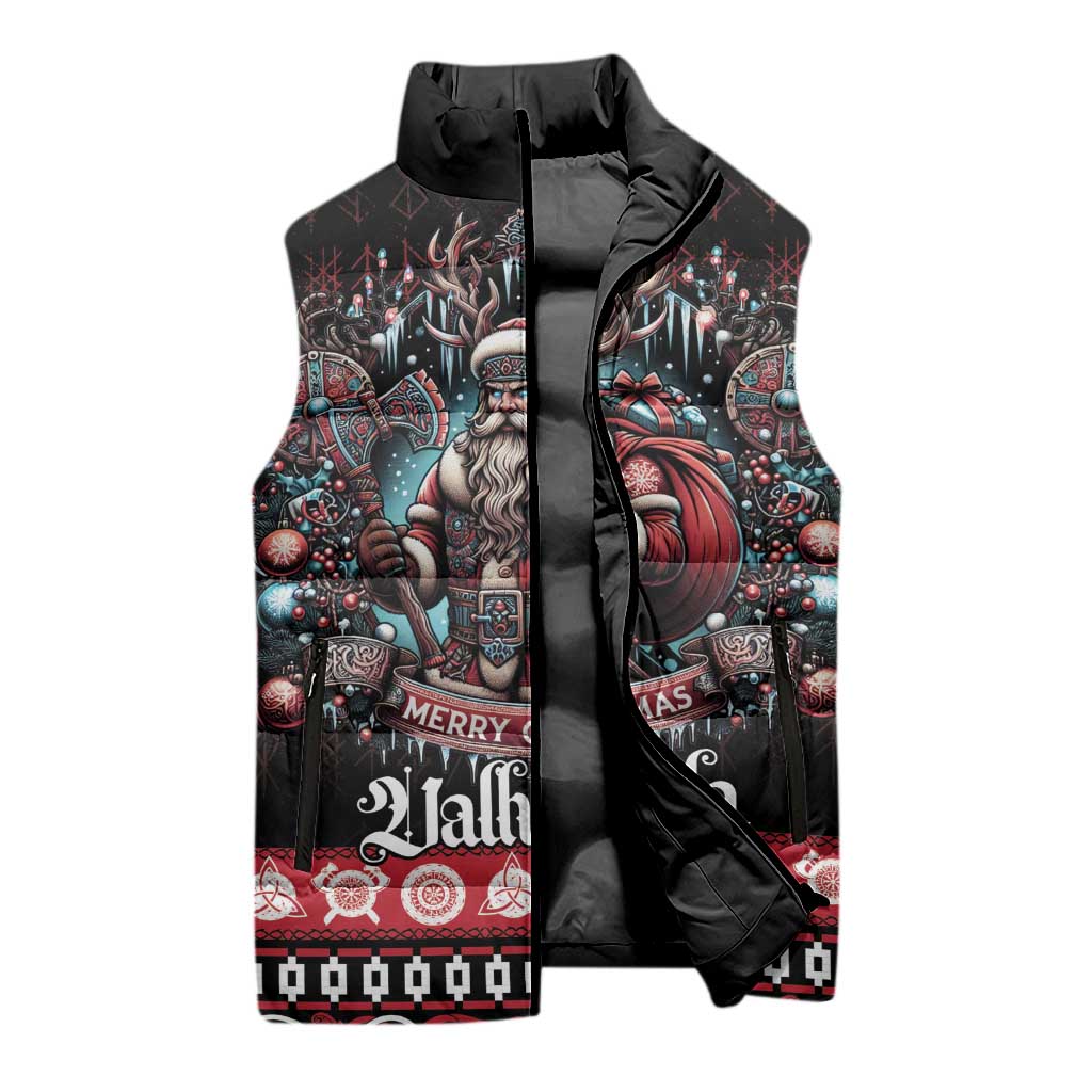Viking Santa Christmas Sleeveless Puffer Jacket Valhalla-la Nordic Xmas Spirit - Wonder Print Shop