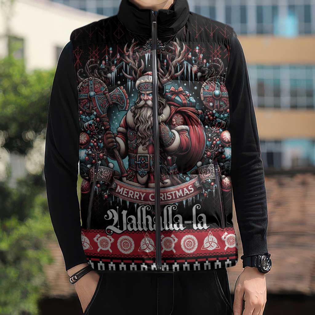 Viking Santa Christmas Sleeveless Puffer Jacket Valhalla-la Nordic Xmas Spirit - Wonder Print Shop