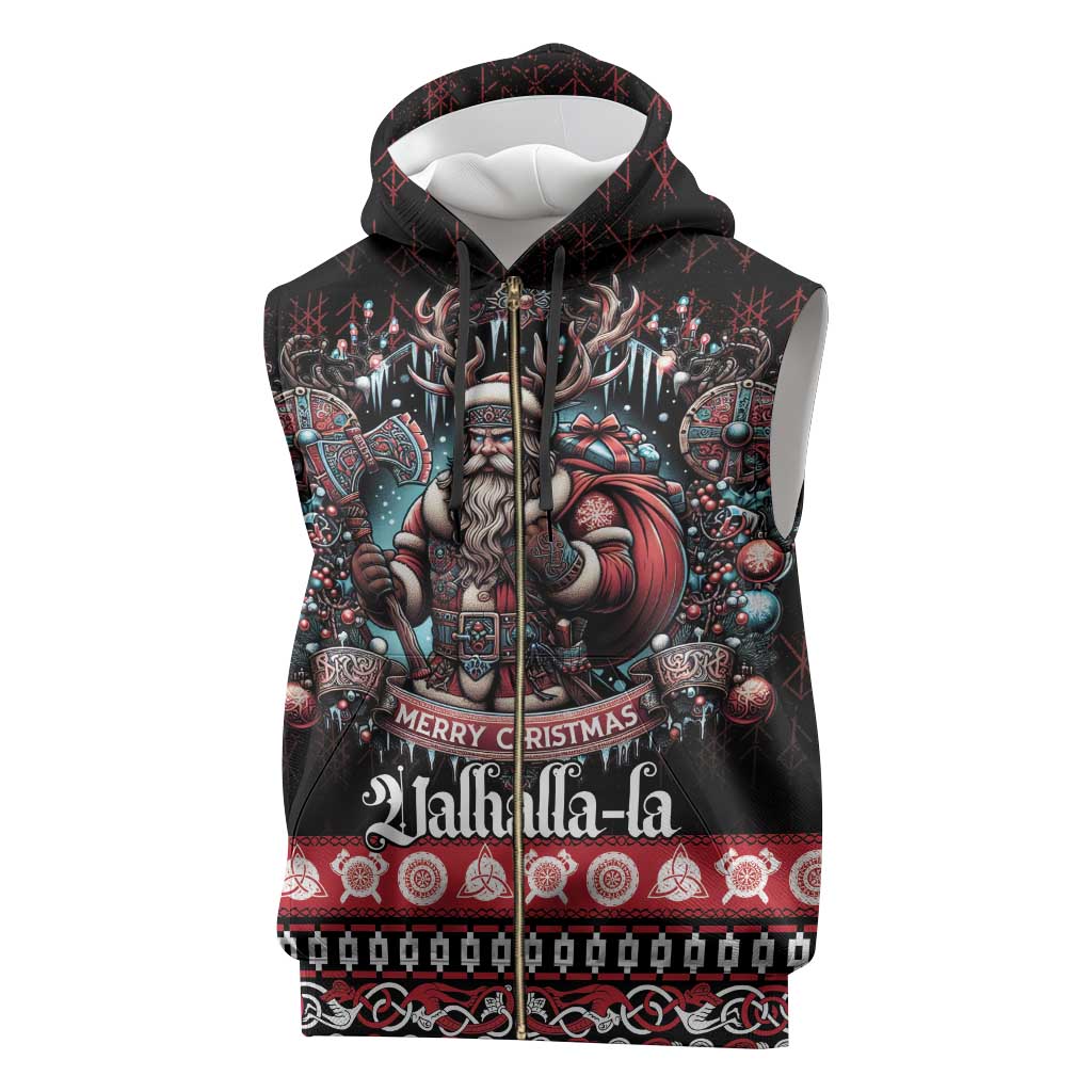 Viking Santa Christmas Sleeveless Zip Hoodie Valhalla-la Nordic Xmas Spirit - Wonder Print Shop