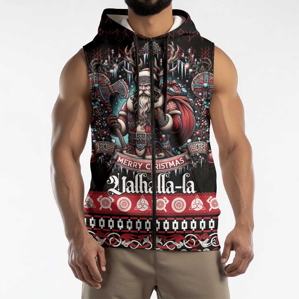 Viking Santa Christmas Sleeveless Zip Hoodie Valhalla-la Nordic Xmas Spirit - Wonder Print Shop
