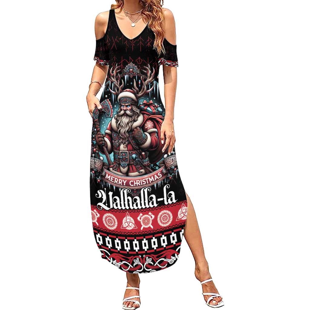 Viking Santa Christmas Summer Maxi Dress Valhalla-la Nordic Xmas Spirit - Wonder Print Shop