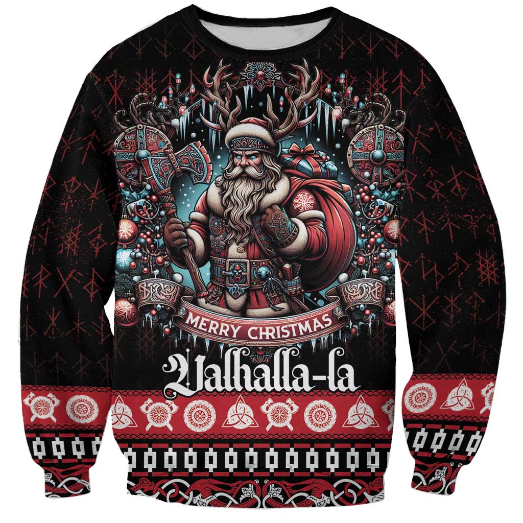 Viking Santa Christmas Sweatshirt Valhalla-la Nordic Xmas Spirit - Wonder Print Shop