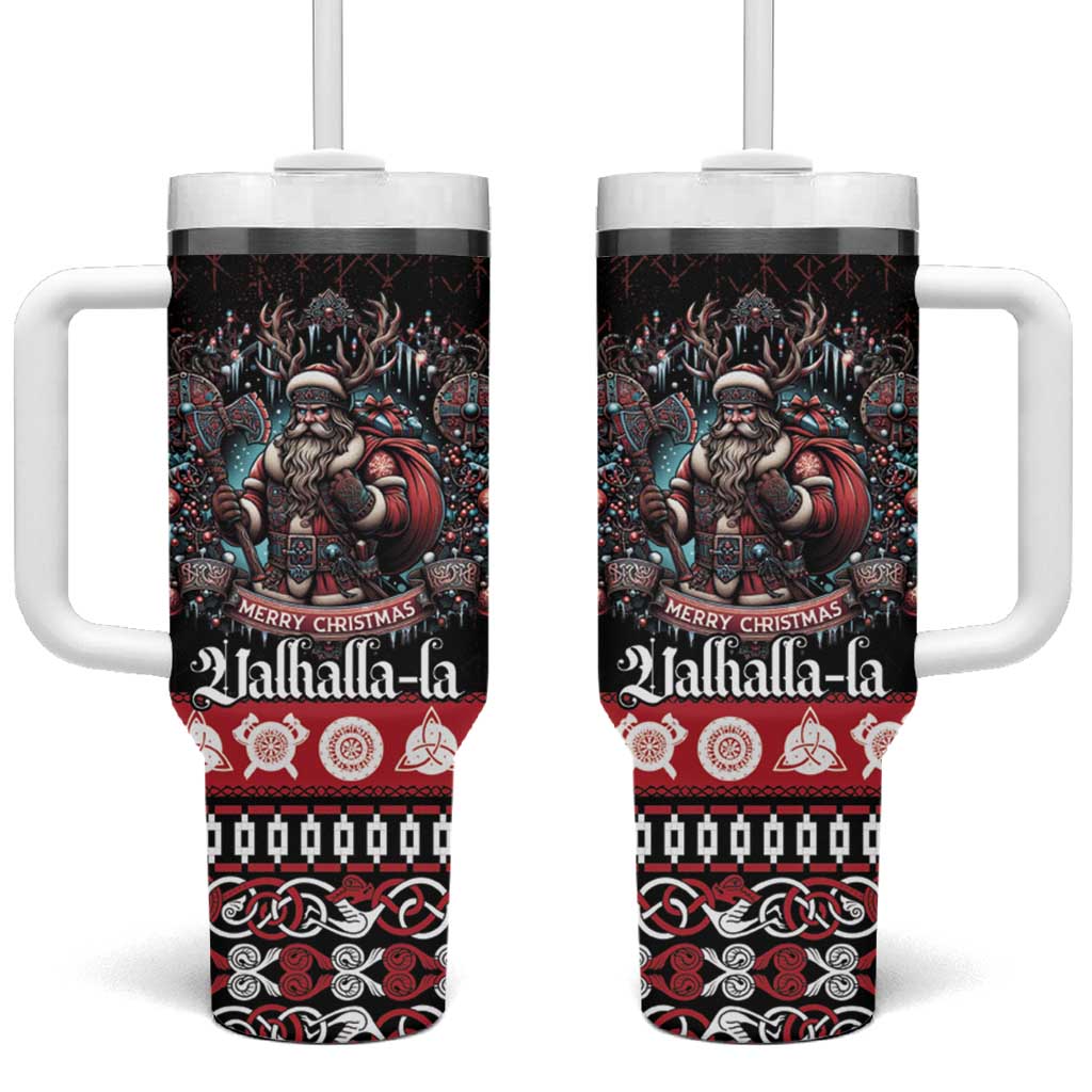 Viking Santa Christmas Tumbler With Handle Valhalla-la Nordic Xmas Spirit - Wonder Print Shop