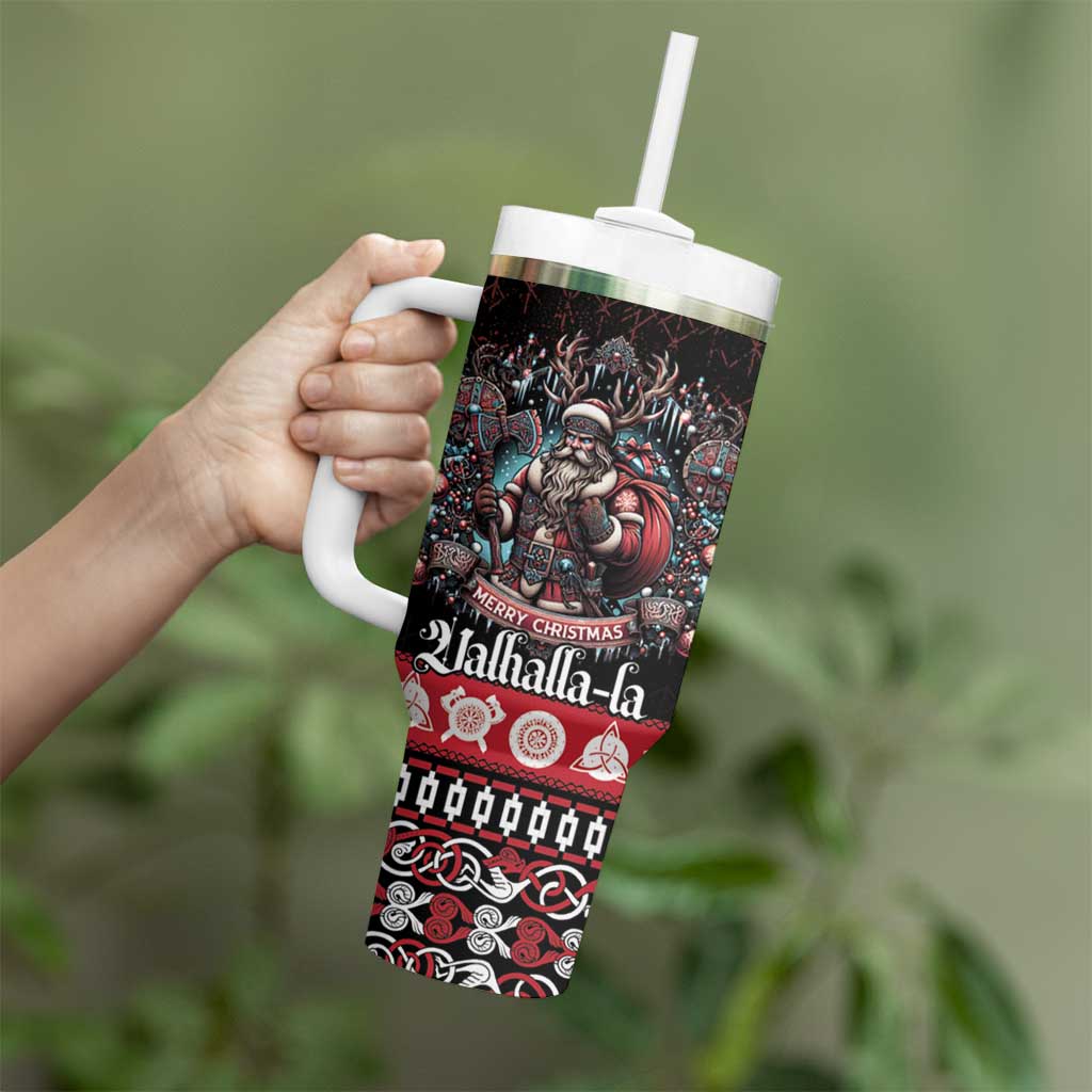 Viking Santa Christmas Tumbler With Handle Valhalla-la Nordic Xmas Spirit - Wonder Print Shop