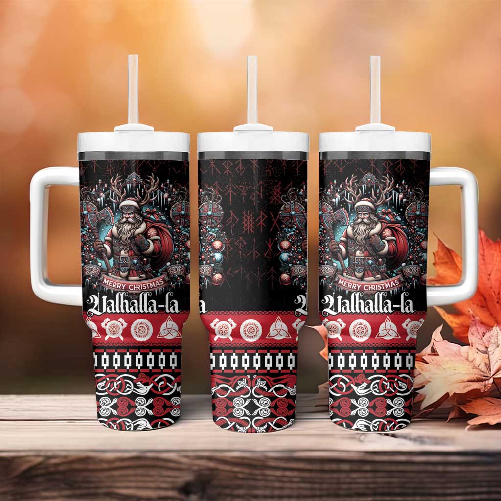 Viking Santa Christmas Tumbler With Handle Valhalla-la Nordic Xmas Spirit - Wonder Print Shop