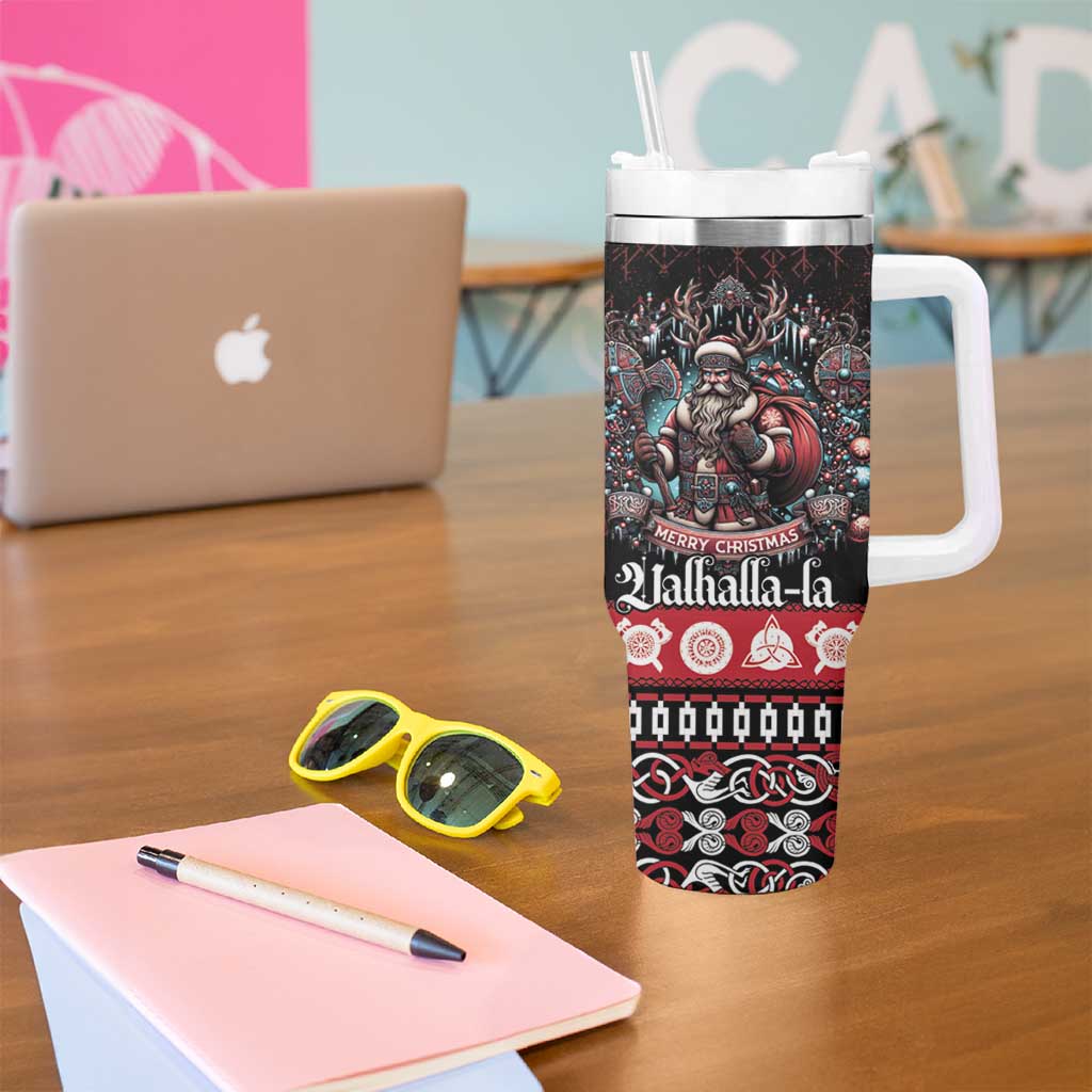 Viking Santa Christmas Tumbler With Handle Valhalla-la Nordic Xmas Spirit - Wonder Print Shop