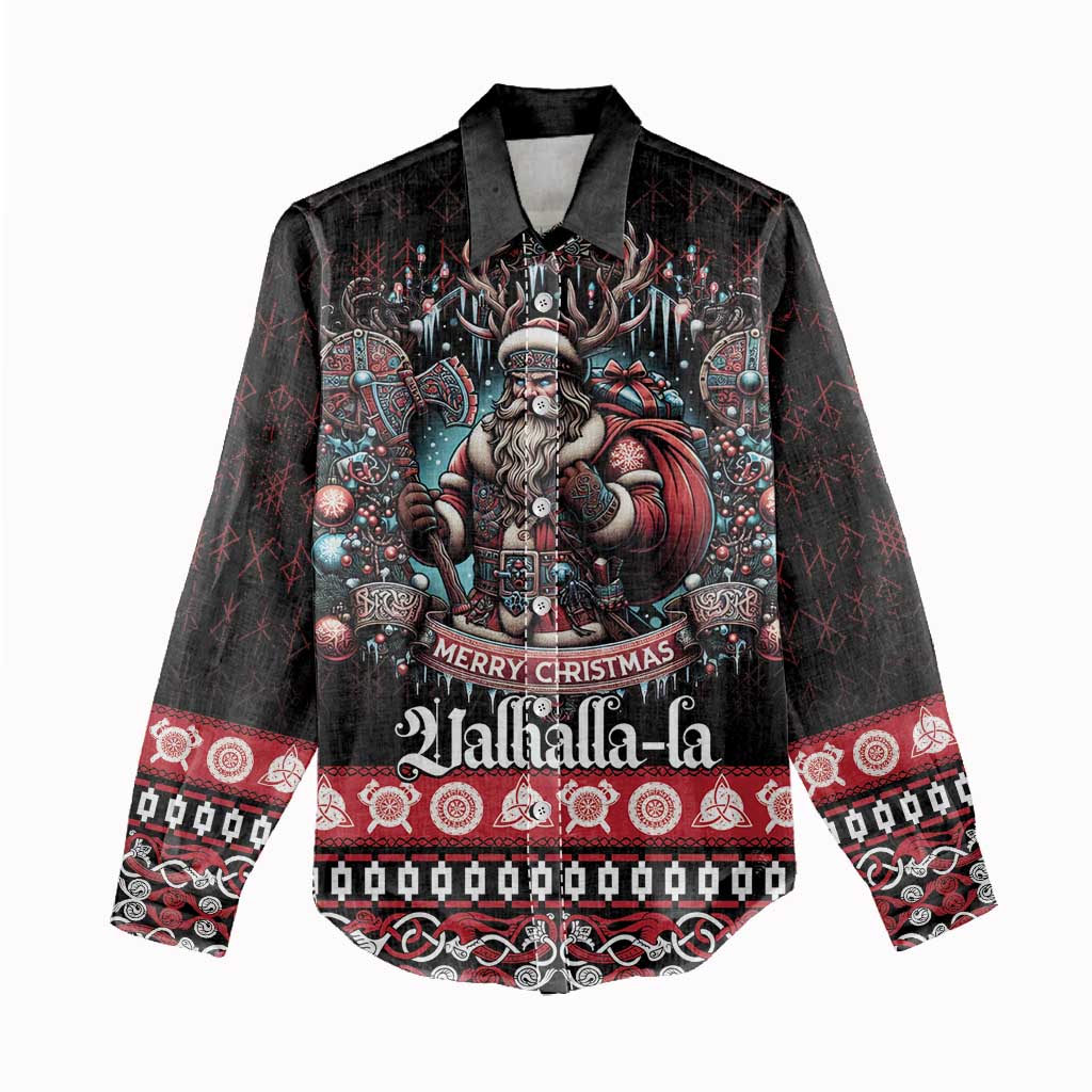 Viking Santa Christmas Women Casual Shirt Valhalla-la Nordic Xmas Spirit - Wonder Print Shop